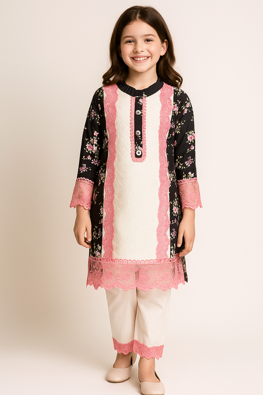 Cotton Embroidery Kurti Set 1278 Black