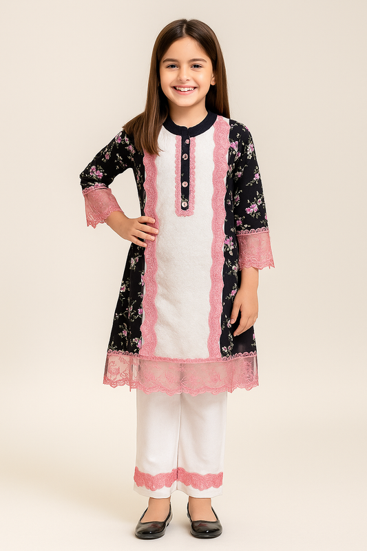 Cotton Embroidery Kurti Set 1278 Black