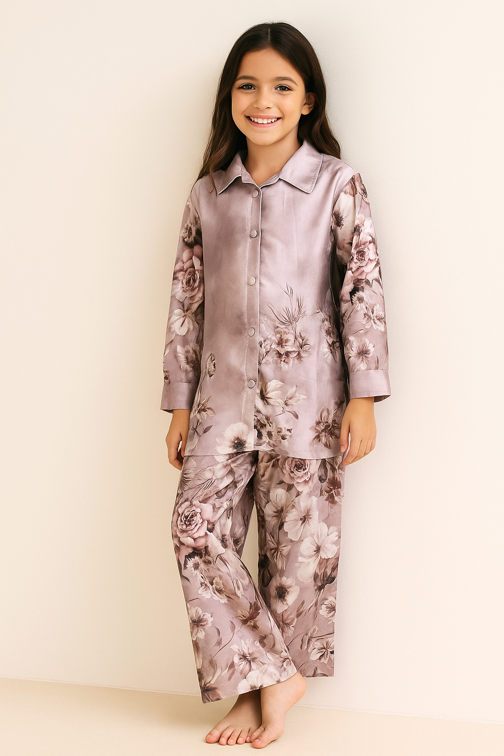 Satin Printed Cord Set 1277 Pink