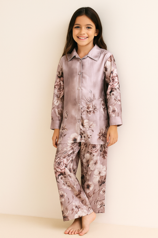 Satin Printed Cord Set 1277 Pink