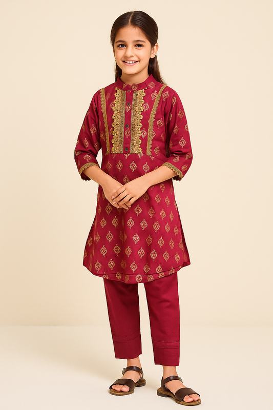 Cotton Printed Lace Work 1280 Maroon