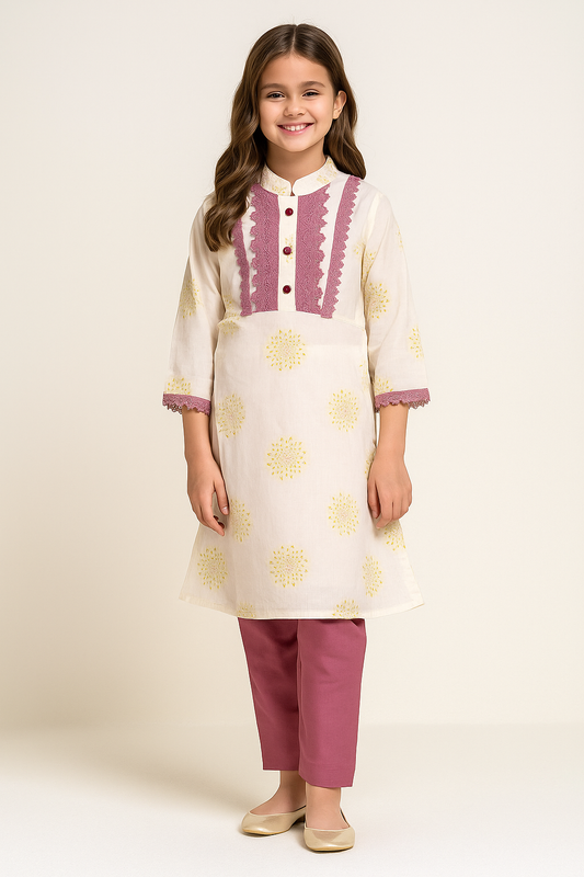 Cotton Printed Lace Work 1281 Cream