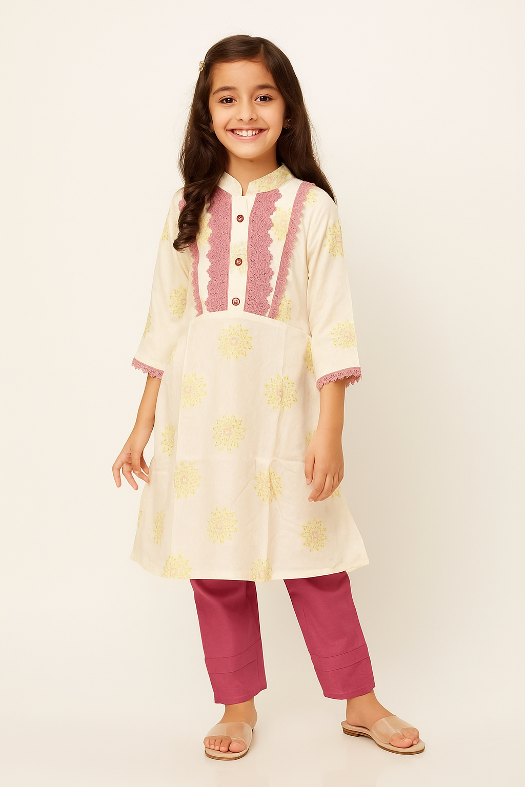 Cotton Printed Lace Work 1281 Cream