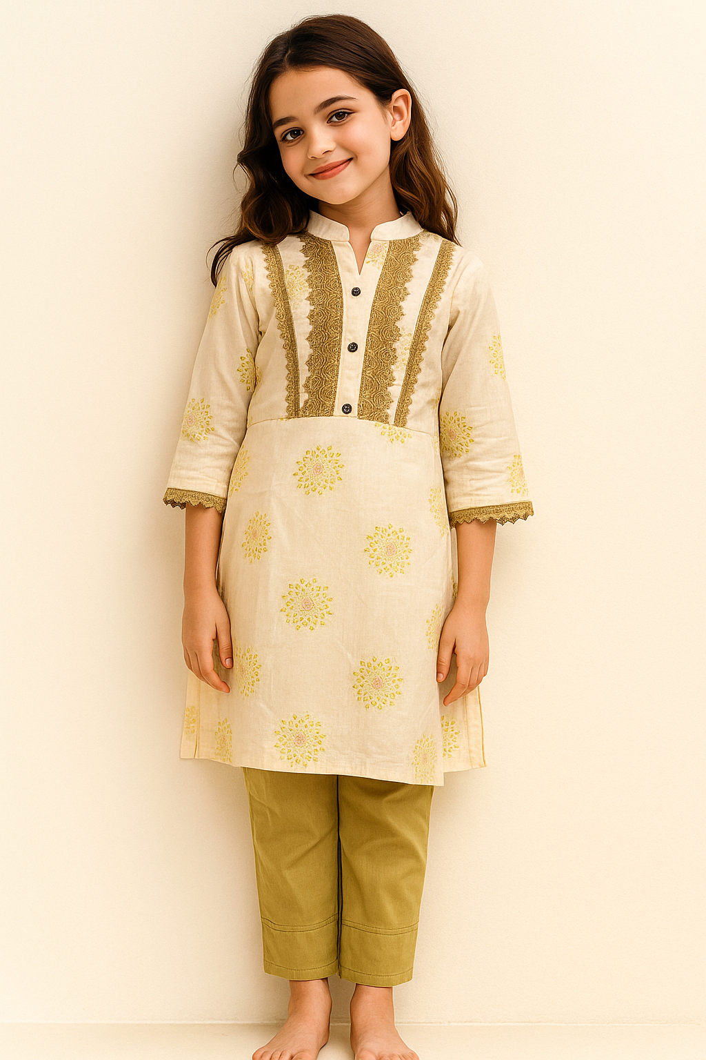 Cotton Printed Lace Work 1282 Cream