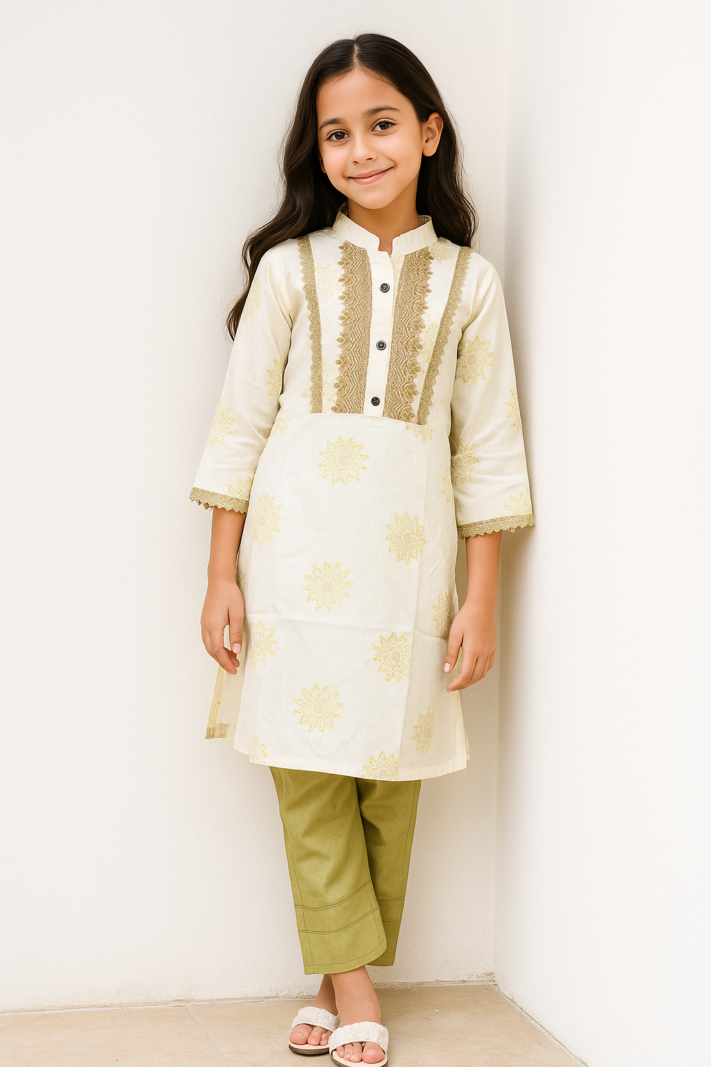 Cotton Printed Lace Work 1282 Cream