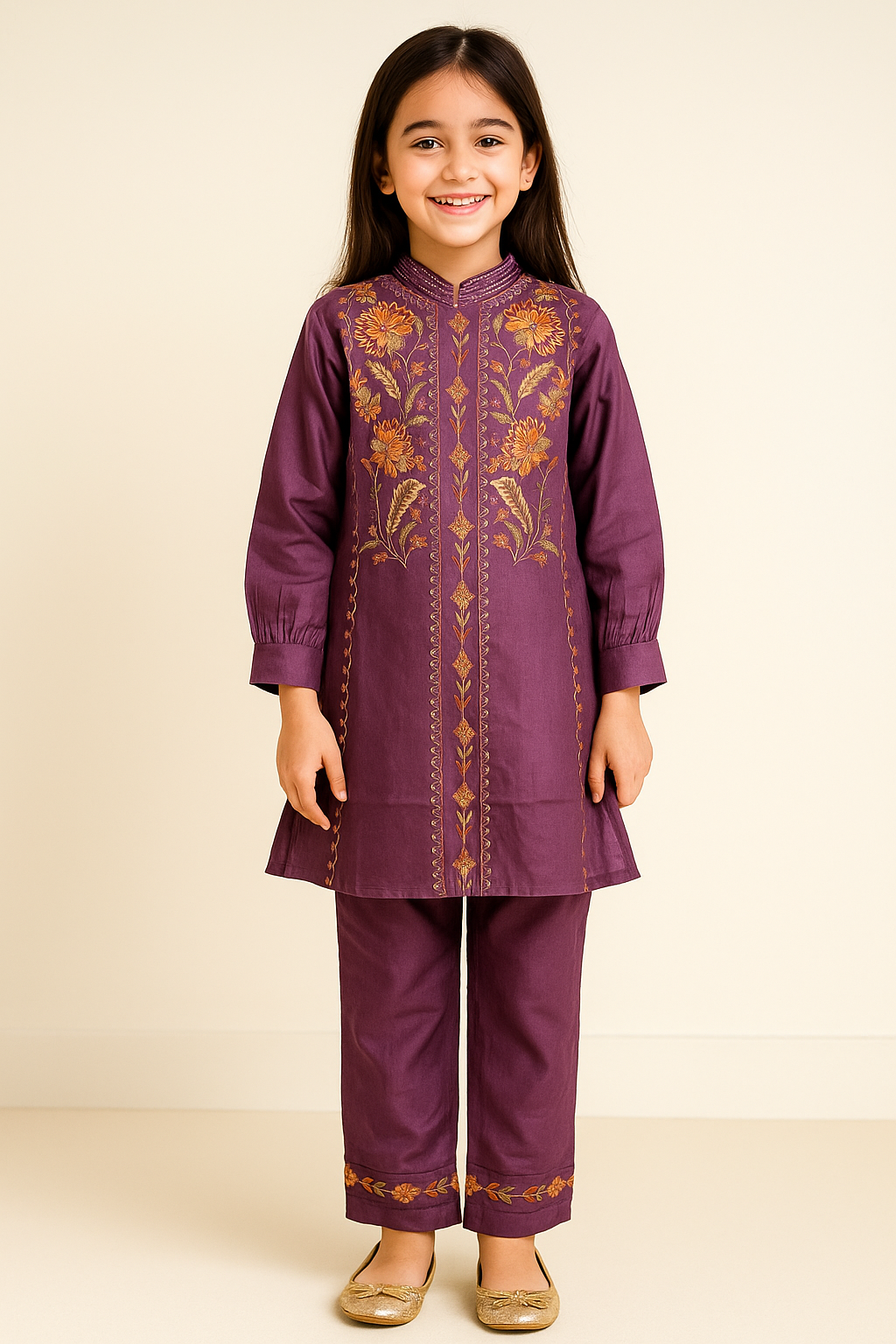 Cotton Embroidery Kurti Set 1287 Purple