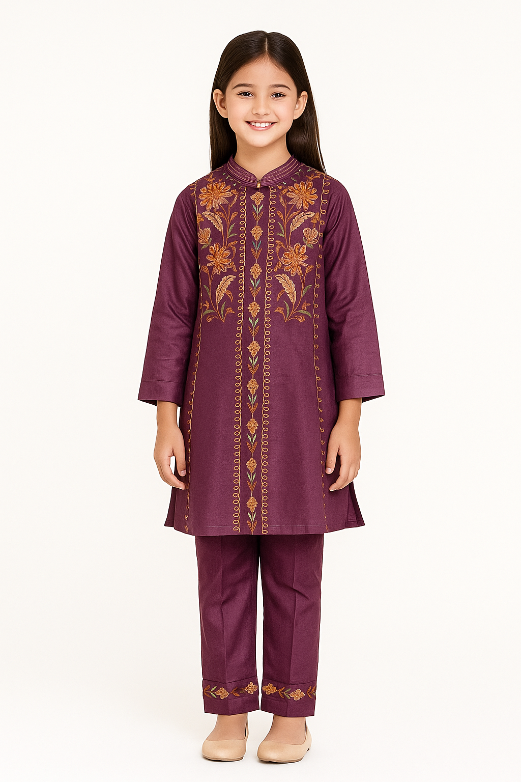 Cotton Embroidery Kurti Set 1287 Purple