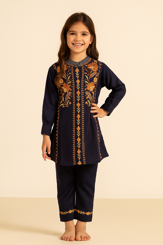 Cotton Embroidery Kurti Set 1288 Navy Blue