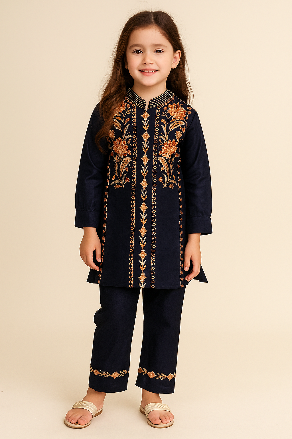 Cotton Embroidery Kurti Set 1288 Navy Blue