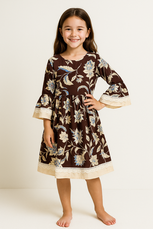 Cotton Printed Frock 1106 Brown
