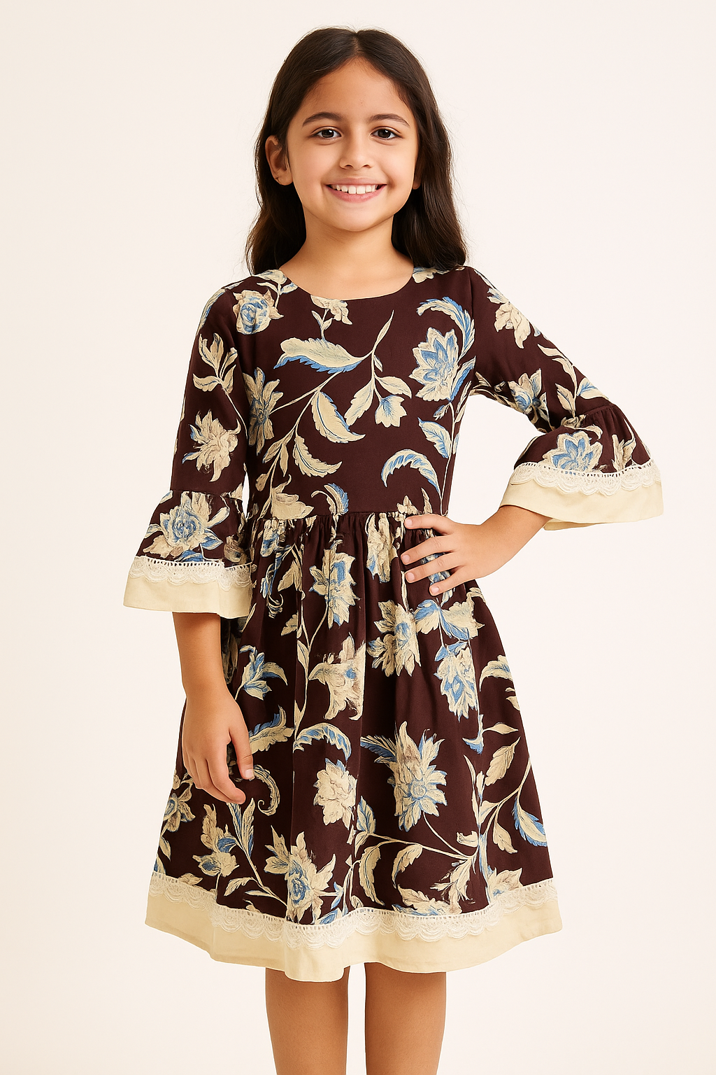 Cotton Printed Frock 1106 Brown