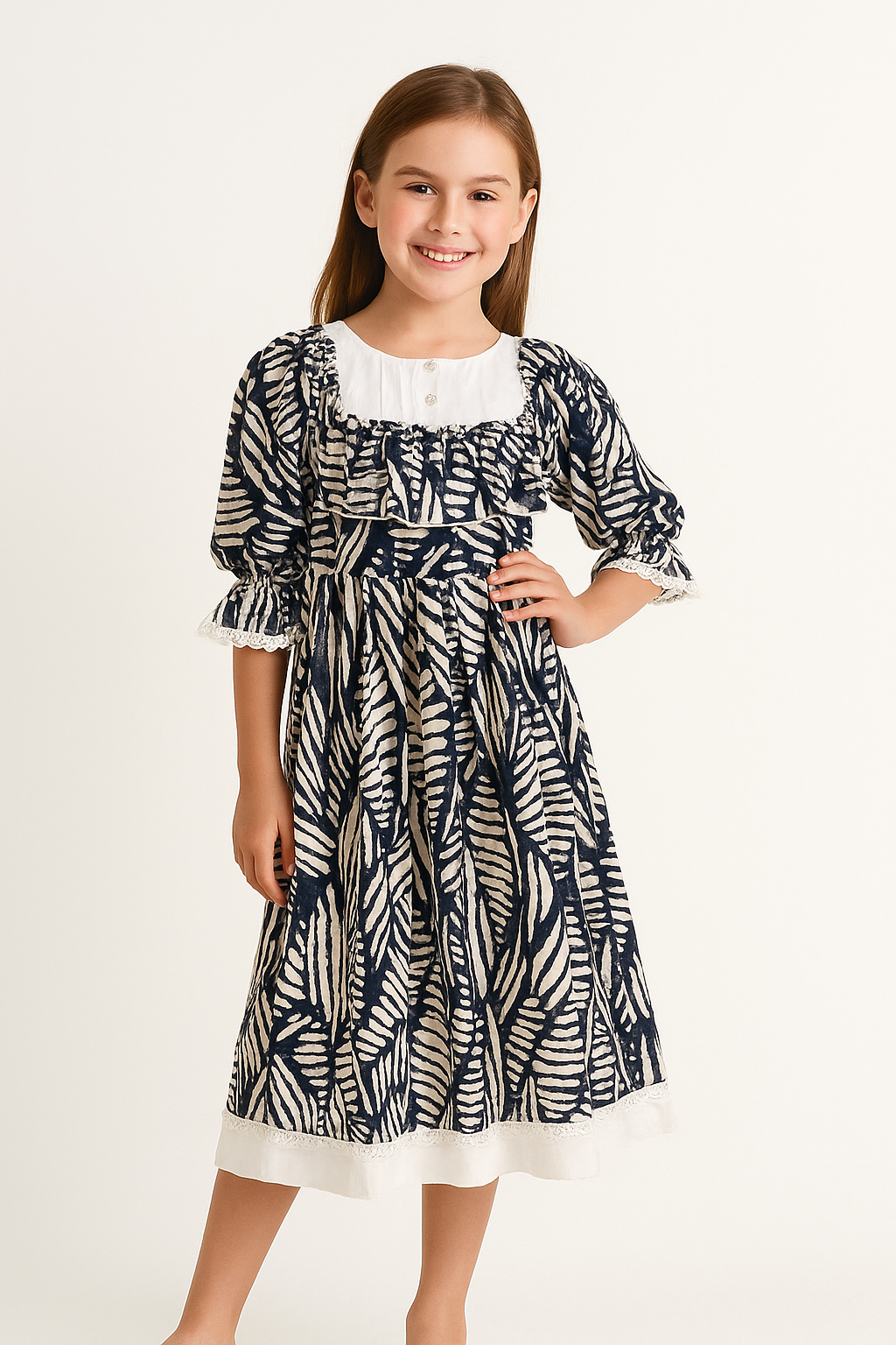 Cotton Printed Frock 1108 Blue & White