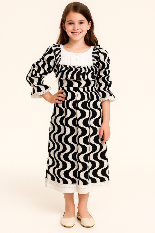 Cotton Printed Frock 1107 Black & White