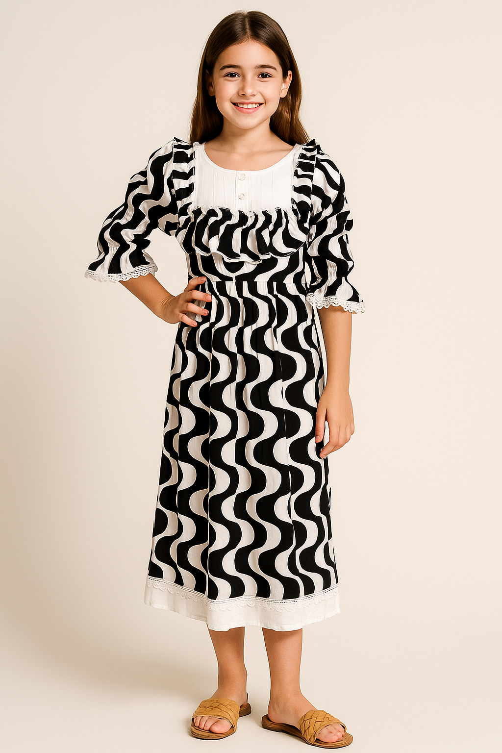 Cotton Printed Frock 1107 Black & White