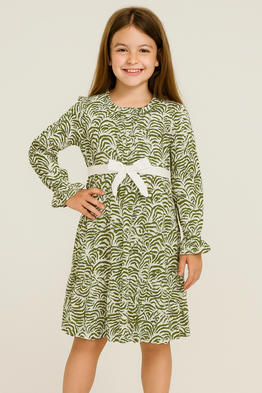 Cotton Printed Frock 1109 Green & White