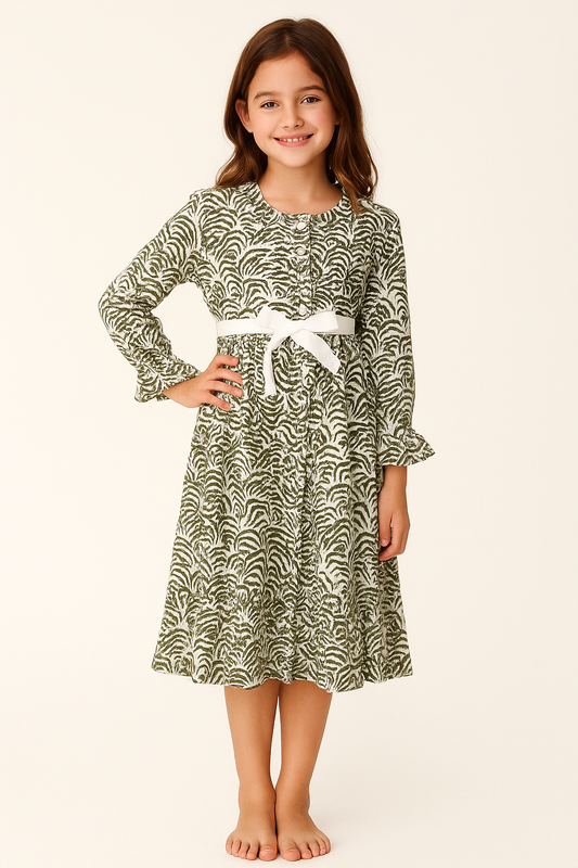 Cotton Printed Frock 1109 Green & White