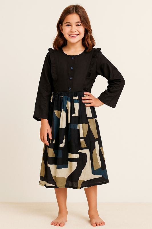 Cotton Printed Frock 1110 Black