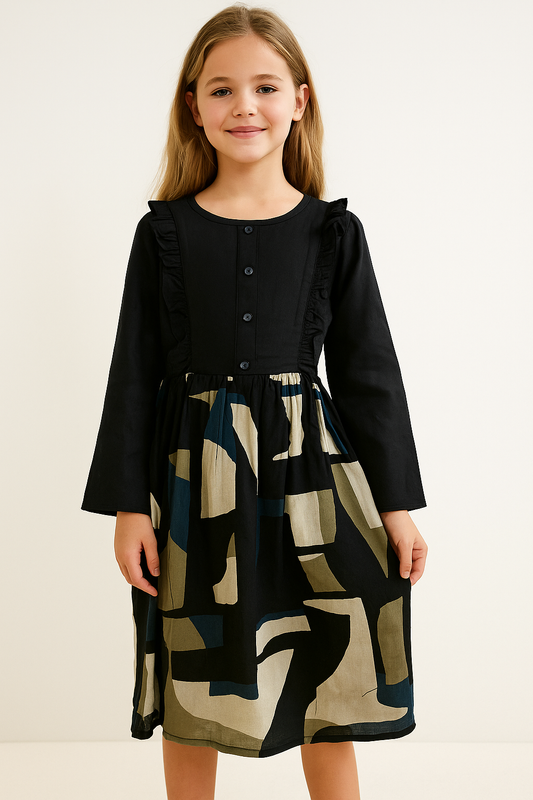 Cotton Printed Frock 1110 Black