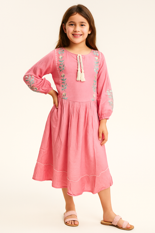 Cotton Embroidery Frock 1111 Pink
