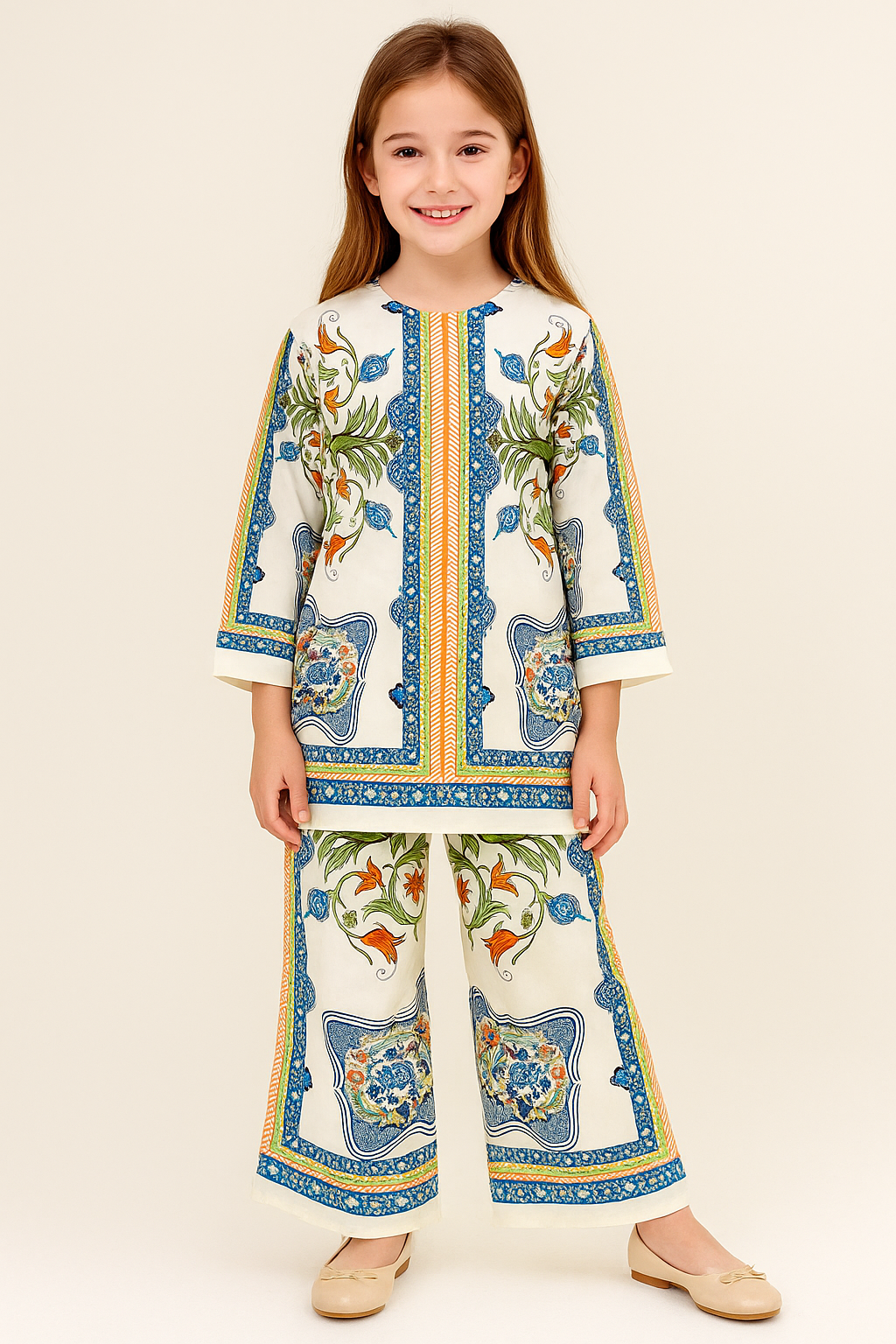 Turkish Printed Cord Set 3979 White