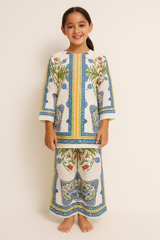 Turkish Printed Cord Set 3979 White