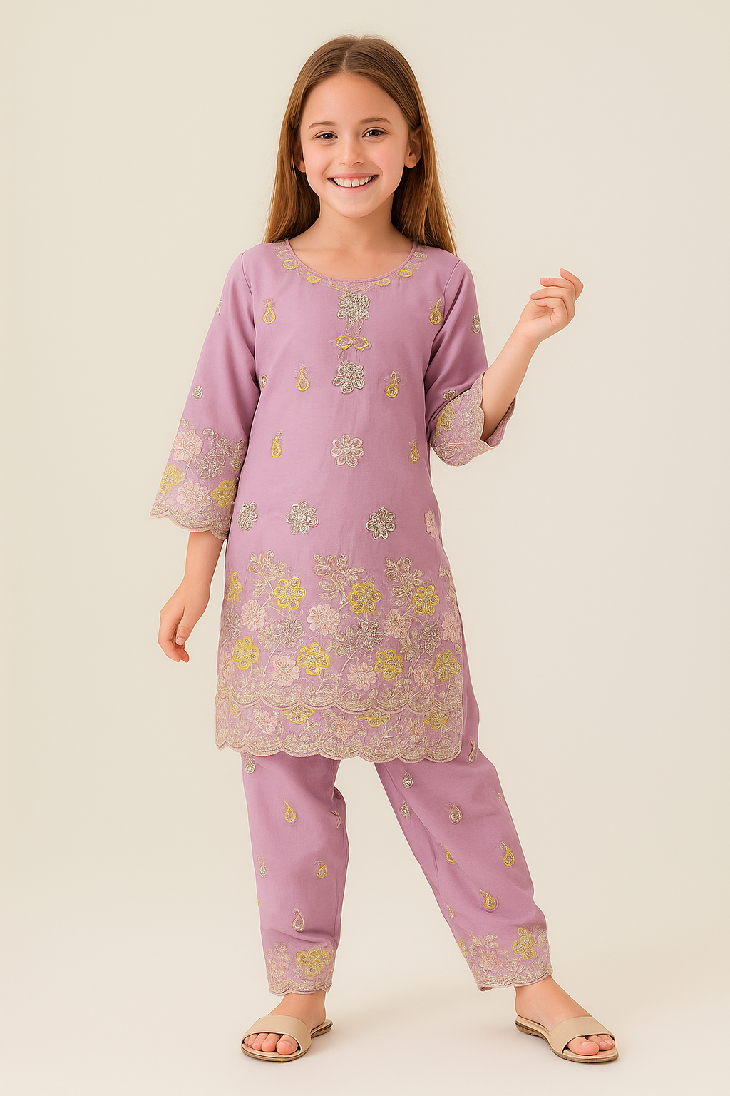 Georgette Embroidery Farshi Salwar Set 4717 Purple