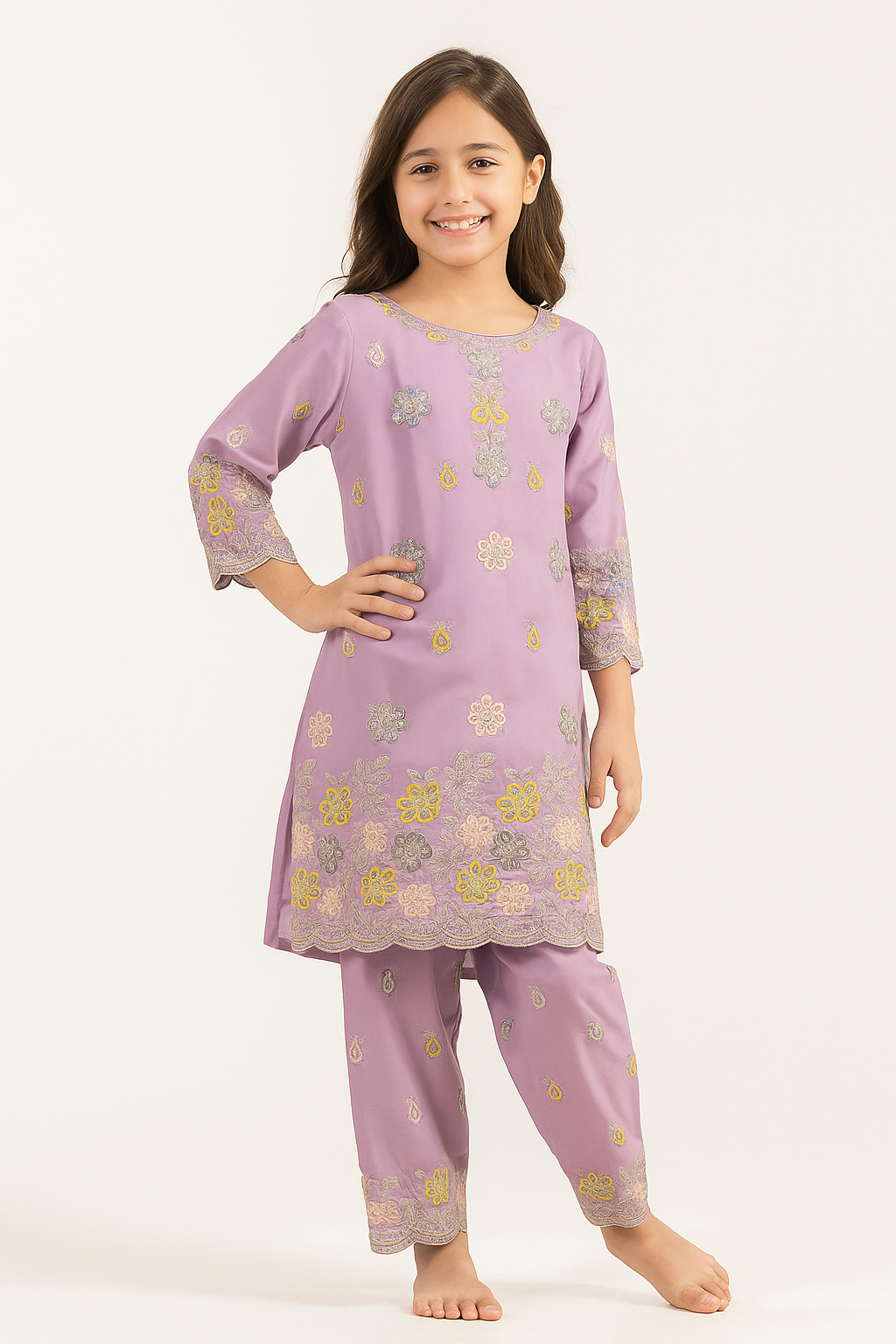 Georgette Embroidery Farshi Salwar Set 4717 Purple