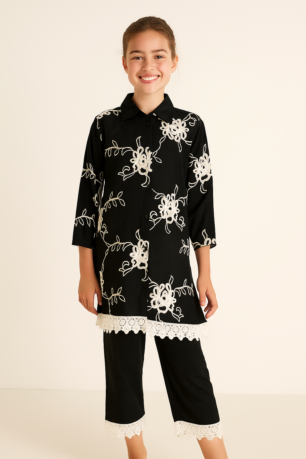 Cotton Embroidery Kurti Set 1289 Black