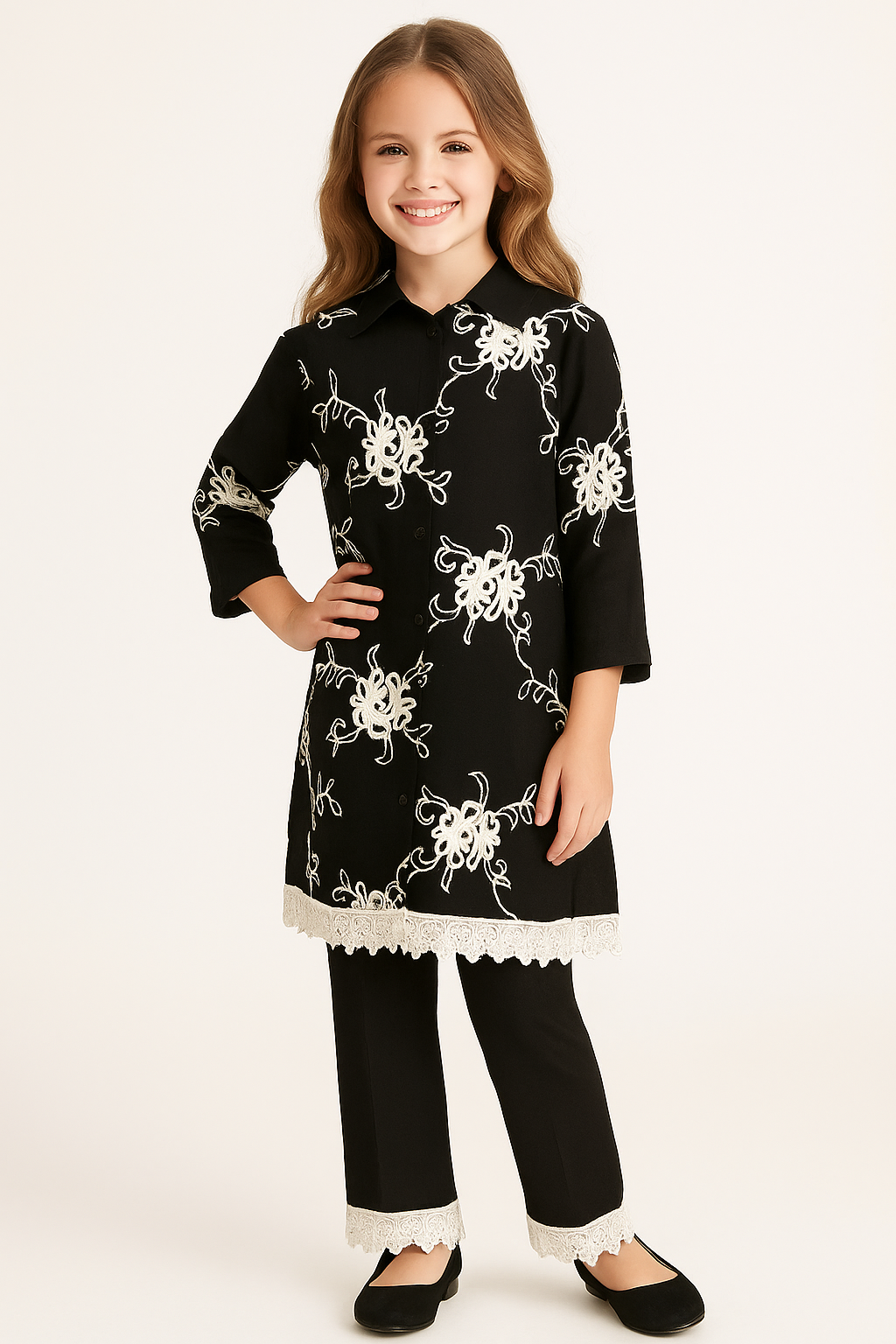 Cotton Embroidery Kurti Set 1289 Black