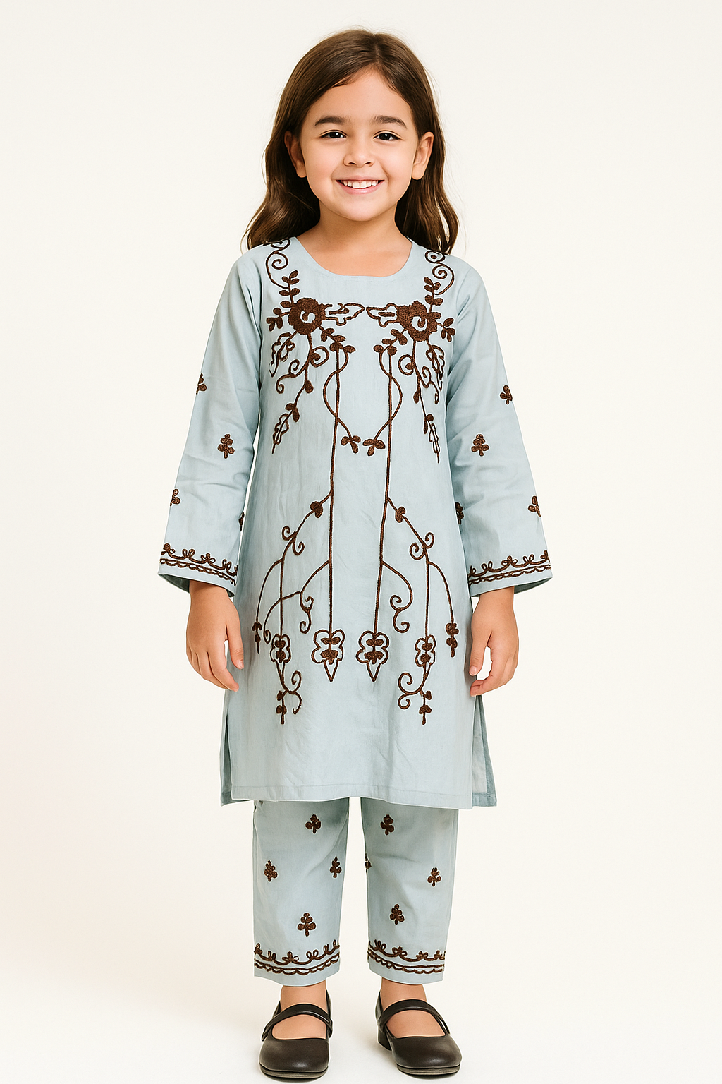 Cotton Embroidery Kurti Set 1290 Sky Blue