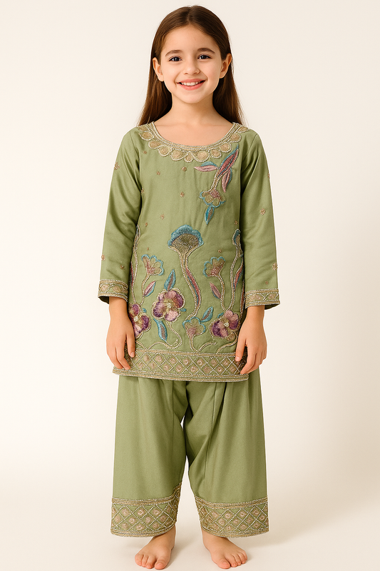 Georgette Embroidery Salwar Set 1611 Pista Green