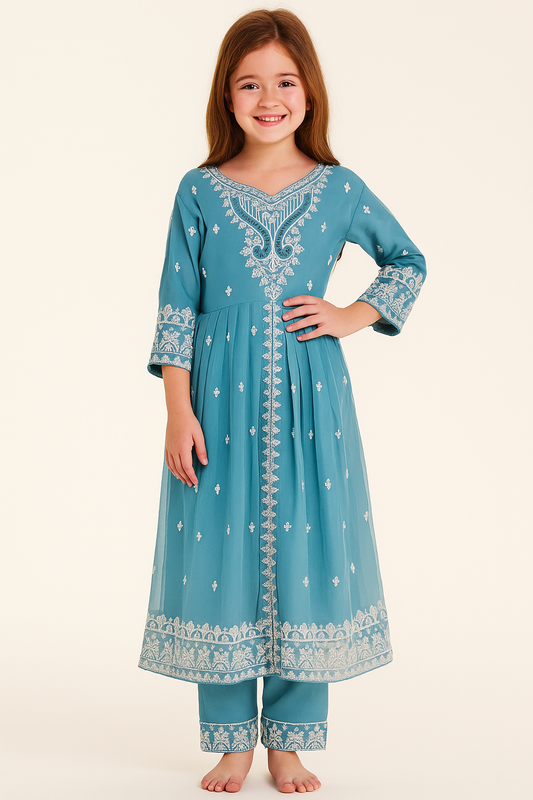 Georgette Front Cut Kurta Set 4652 Blue