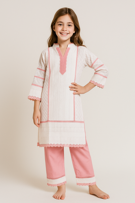 Cotton Chicken Kurti Set 1292 Cream