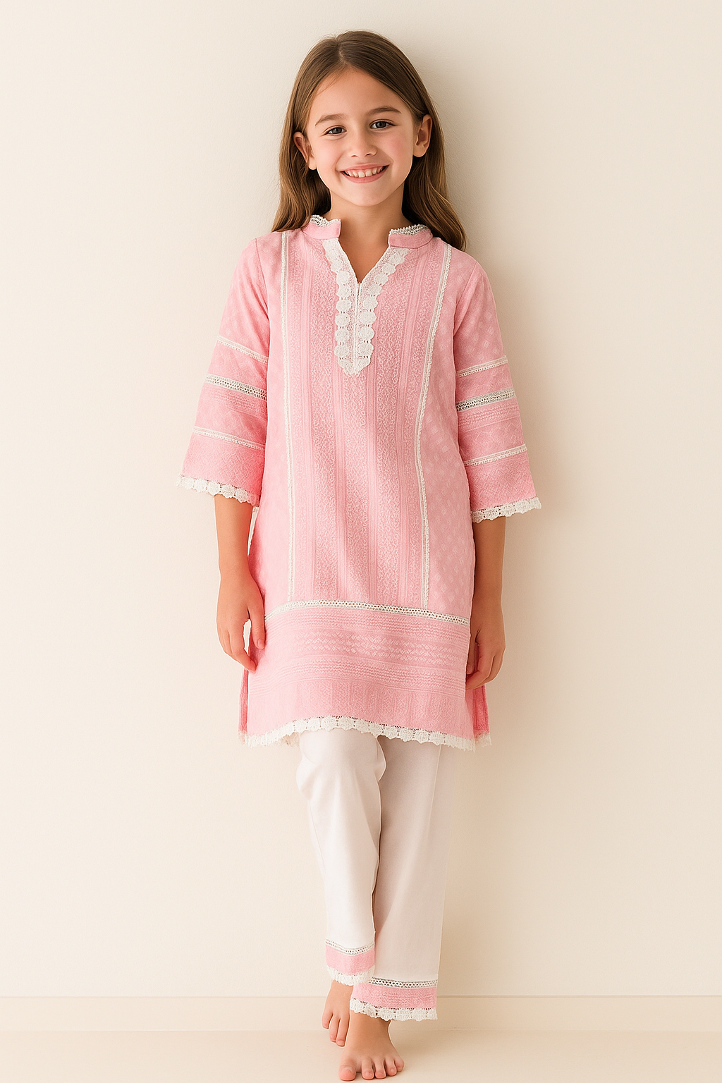 Cotton Chicken Kurti Set 1293 Pink