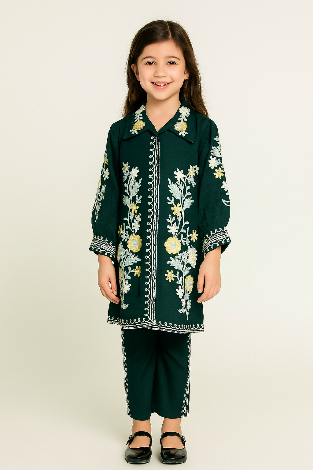 Cotton Embroidery kurti Set 1296 Bottle Green