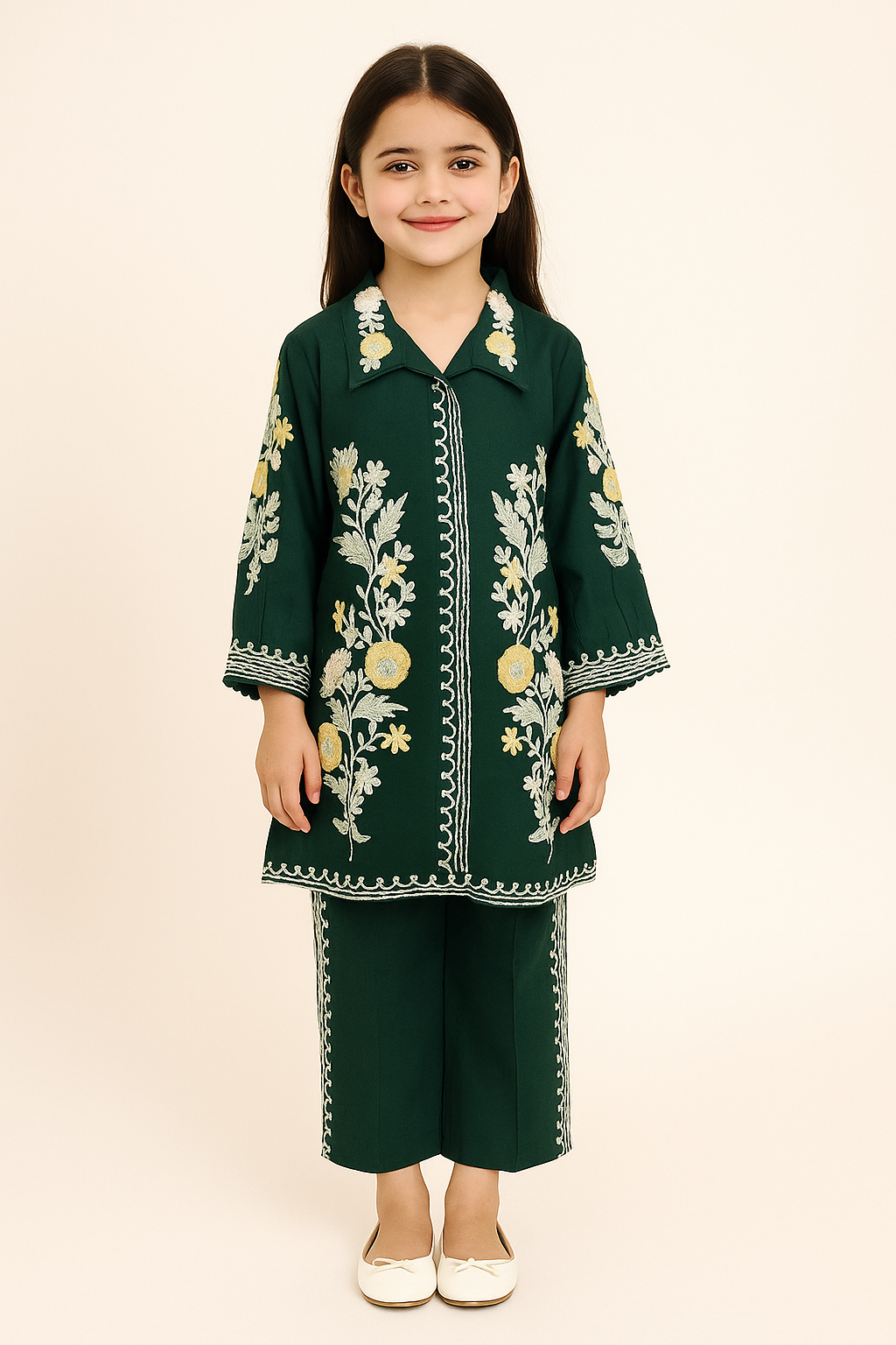 Cotton Embroidery kurti Set 1296 Bottle Green