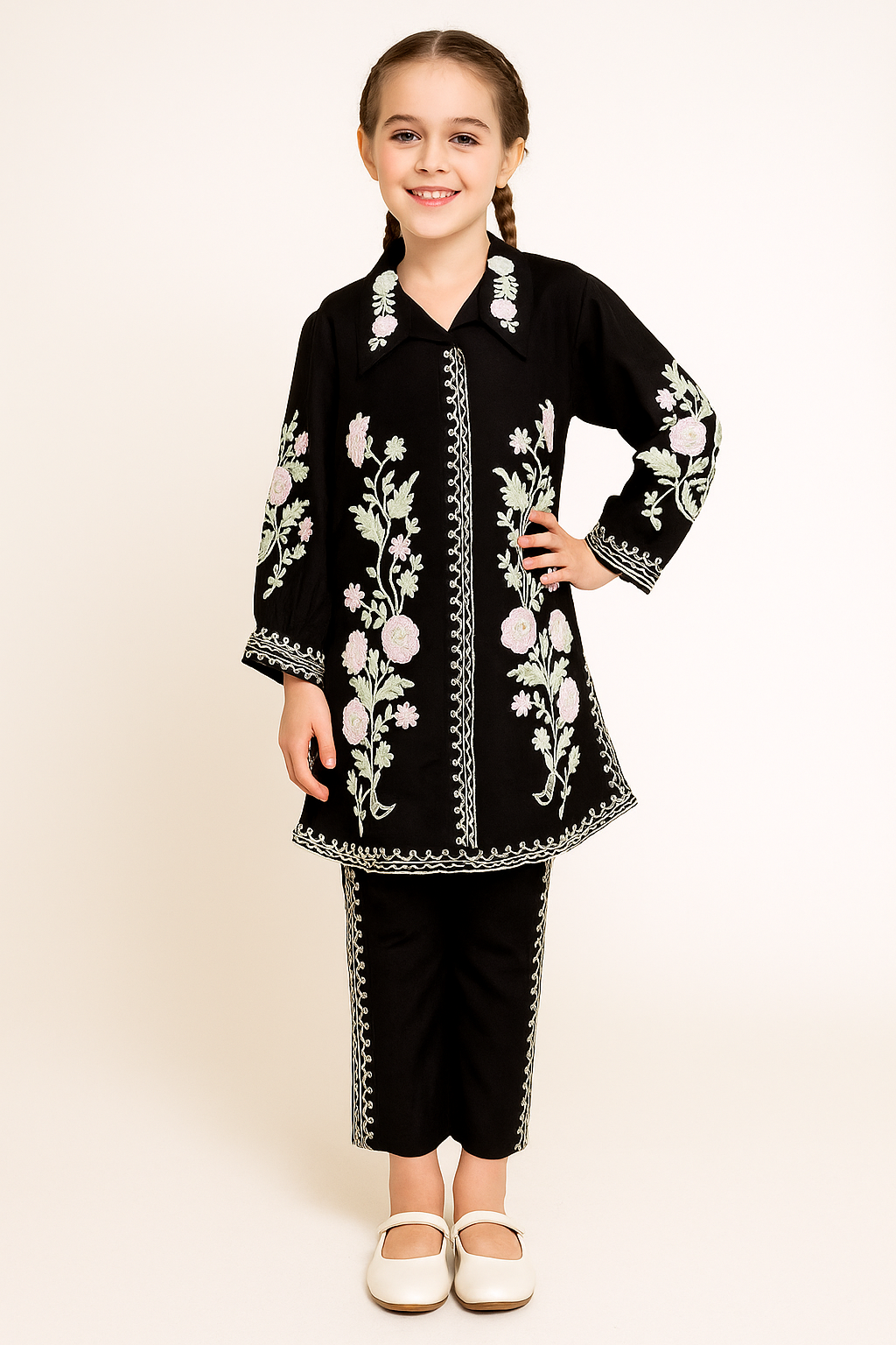 Cotton Embroidery kurti Set 1298 Black