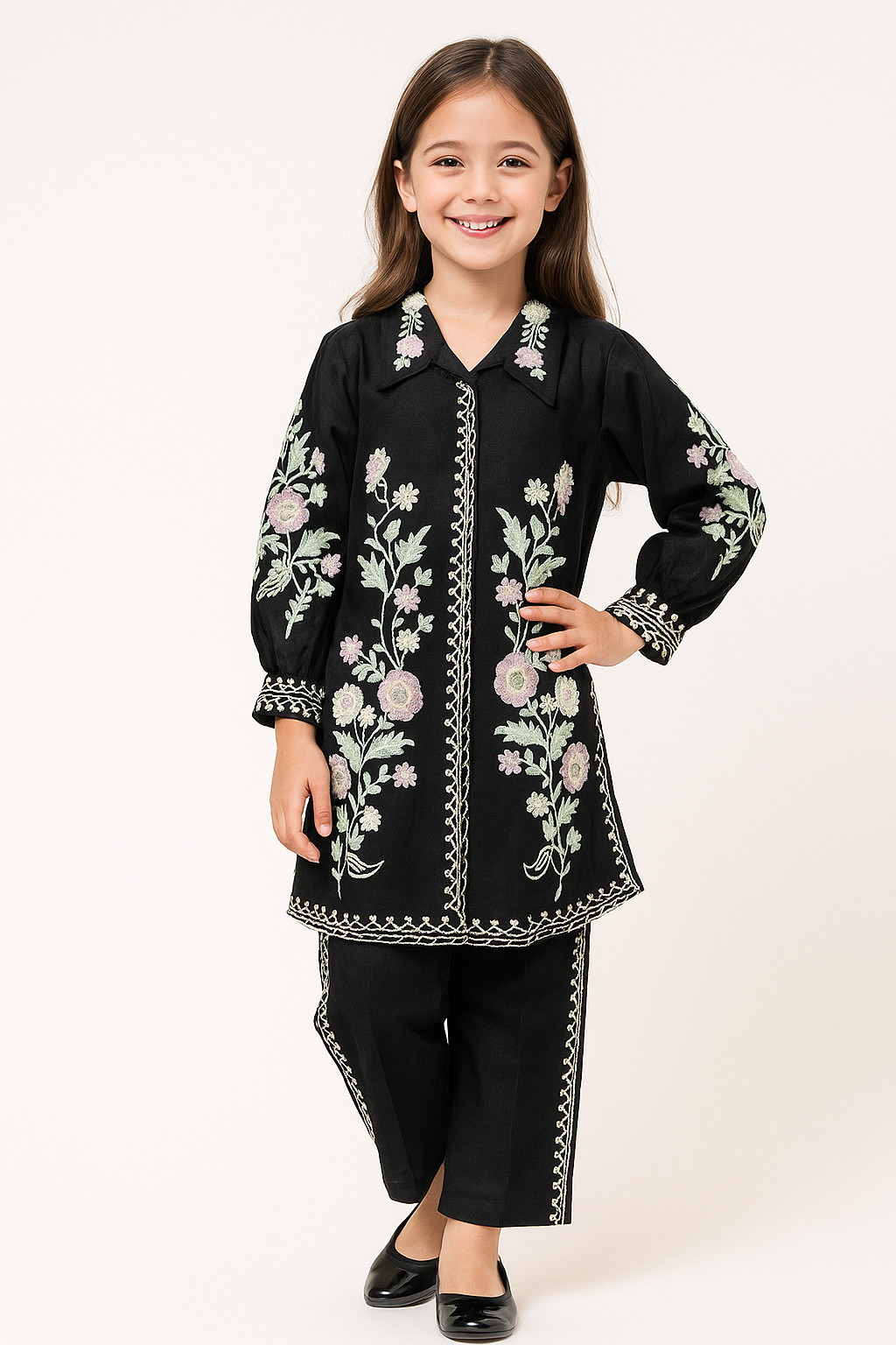 Cotton Embroidery kurti Set 1298 Black