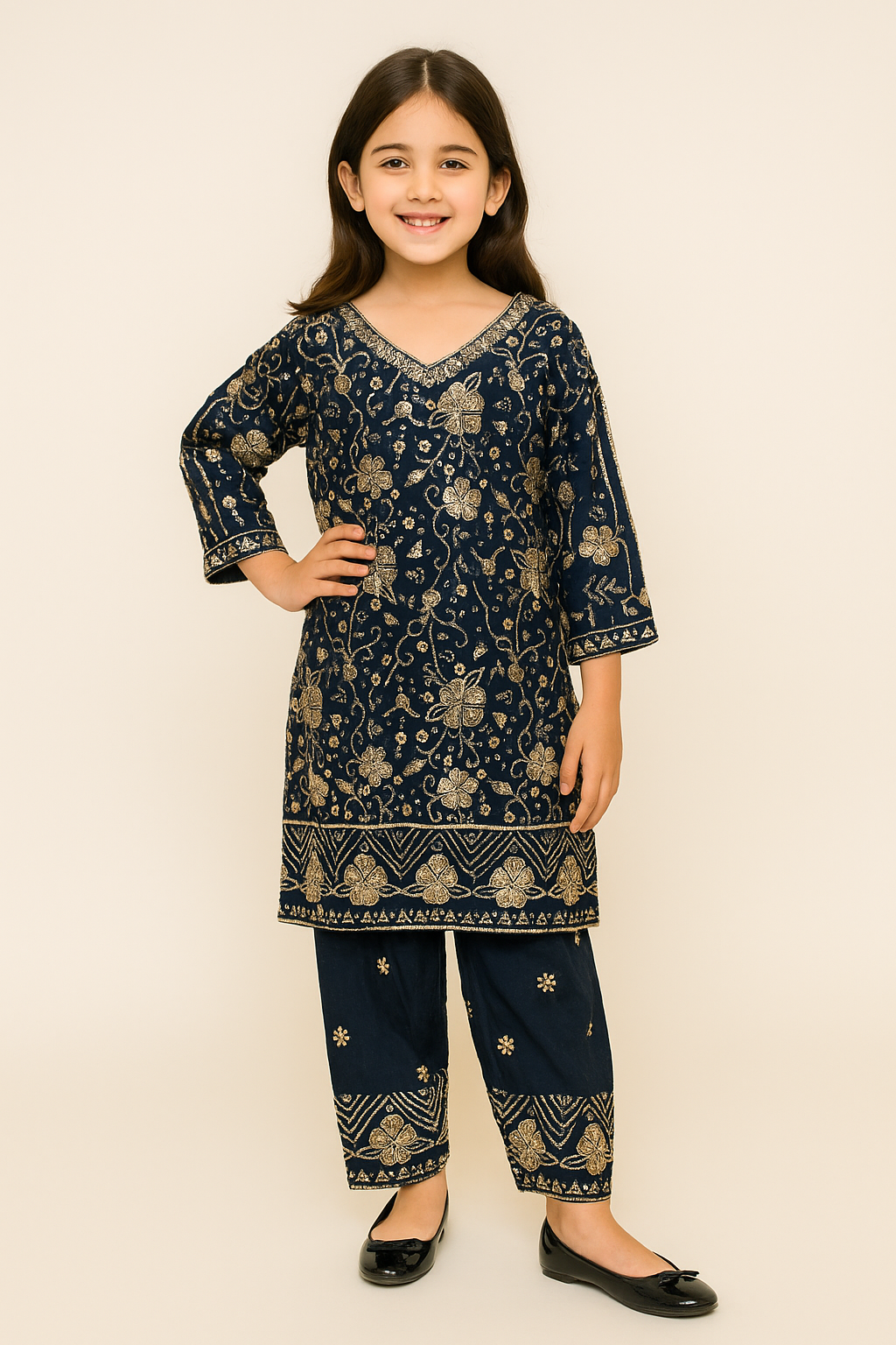 Georgette Hand Work Farshi Plazo Set 4719 Navy Blue