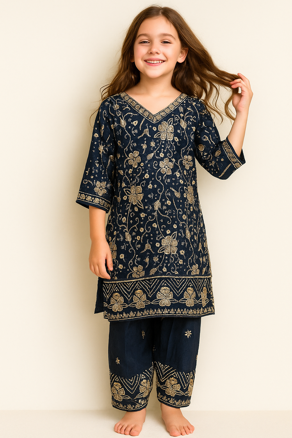 Georgette Hand Work Farshi Plazo Set 4719 Navy Blue