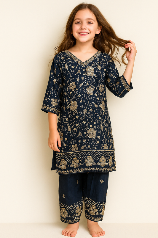 Georgette Hand Work Farshi Plazo Set 4719 Navy Blue