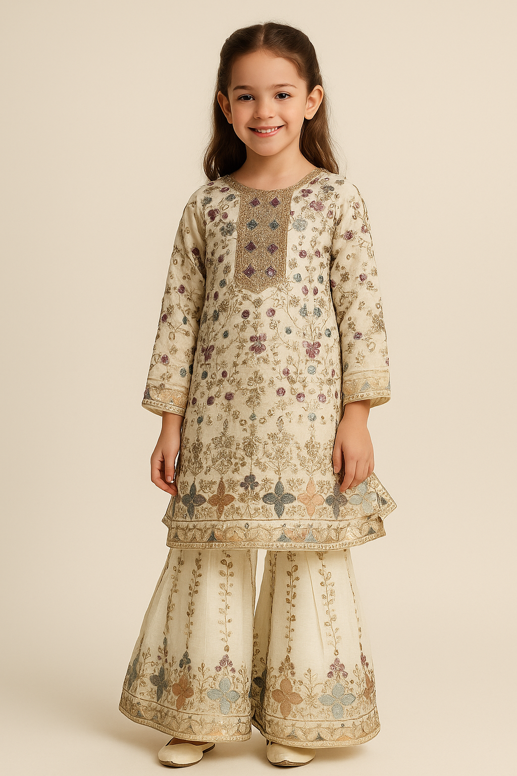 Georgette Frock Gharara Set 1606 White