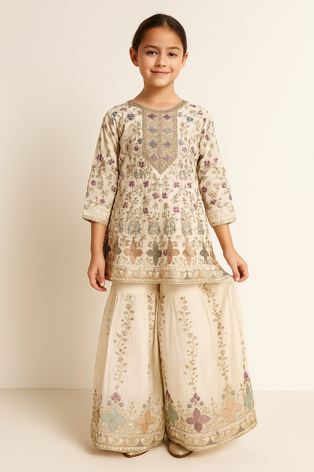 Georgette Frock Gharara Set 1606 White