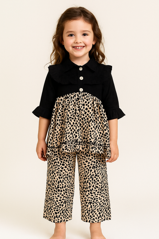 Cotton Cheetah Print Cord Set 1054 Black