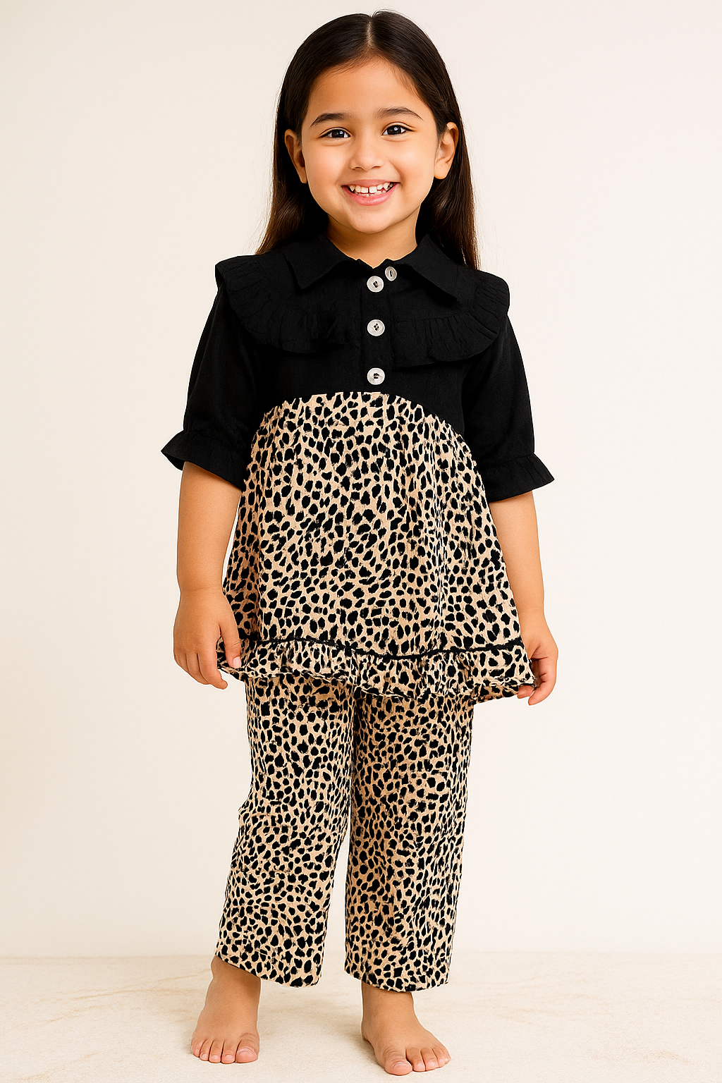 Cotton Cheetah Print Cord Set 1054 Black