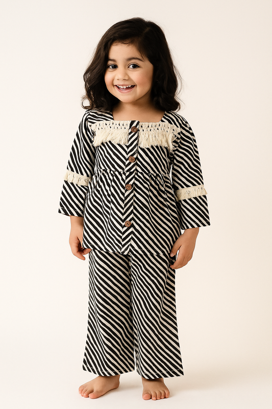 Cotton Stripes Printed Cord Set 1055 Black & White