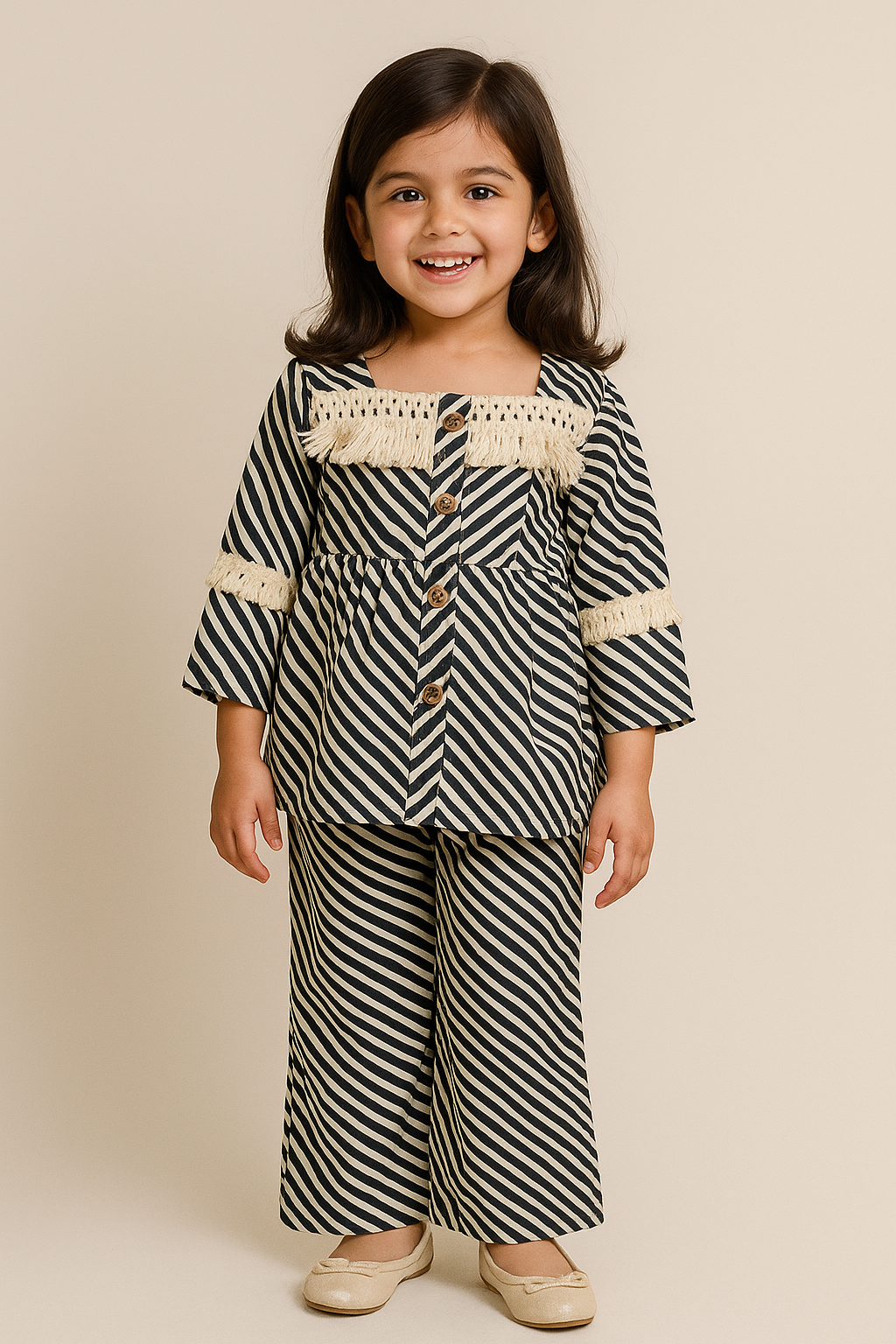 Cotton Stripes Printed Cord Set 1055 Black & White