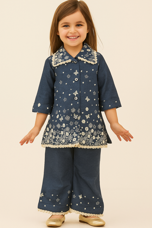 Cotton Printed Denim Cord set 1060 Blue