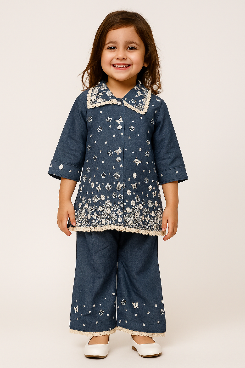 Cotton Printed Denim Cord set 1060 Blue