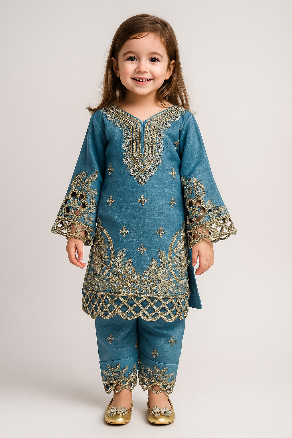 Georgette Cut Work Farshi Set 4708 Sky Blue